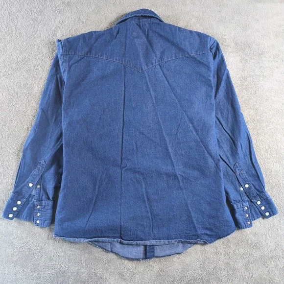 Wrangler Mens Long‎ Sleeve Denim Western Shirt XL Blue Cotton Snap Front - Picture 2 of 9